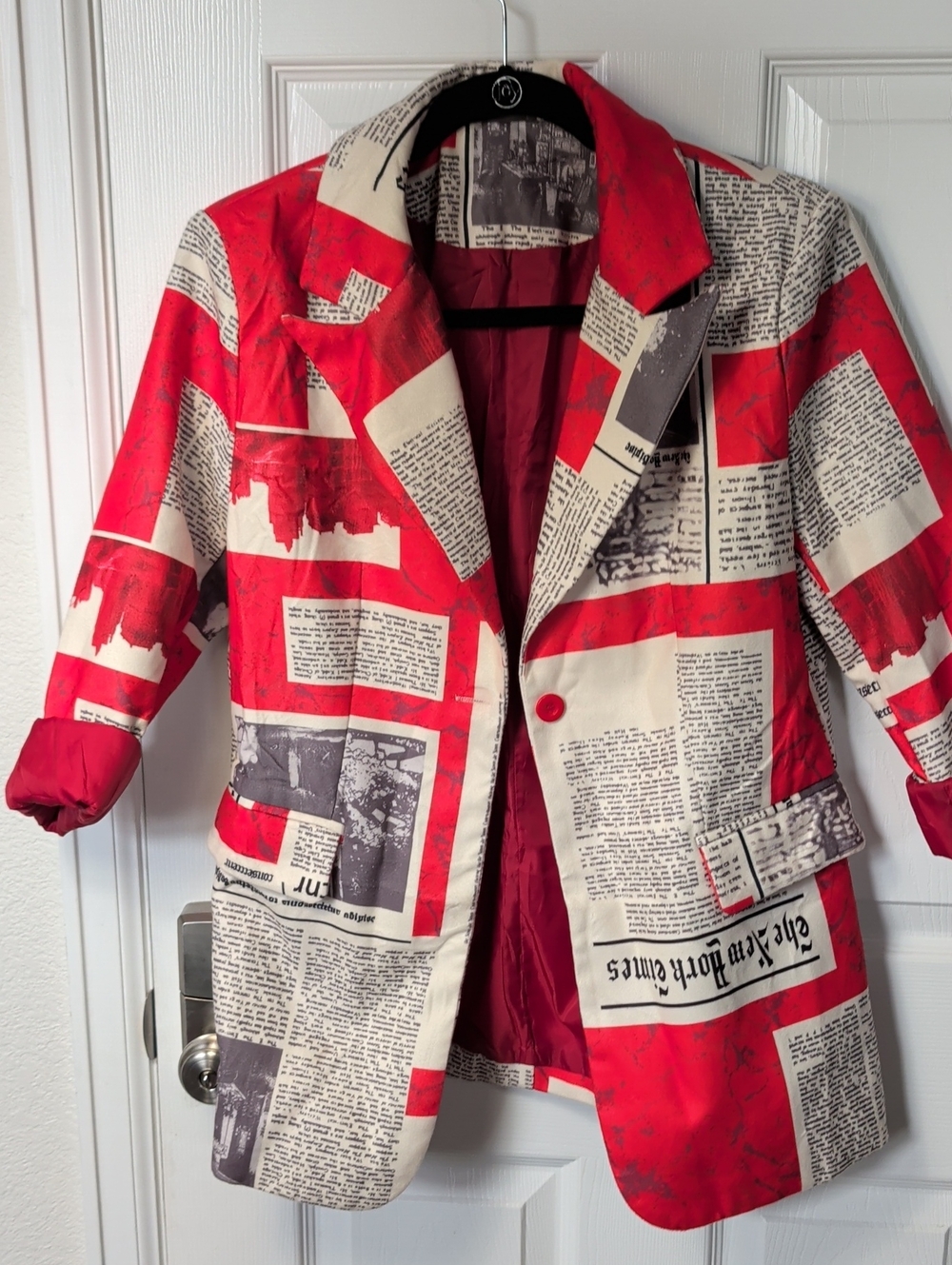 Women’s Red Newspaper-Print Blazer Jacket